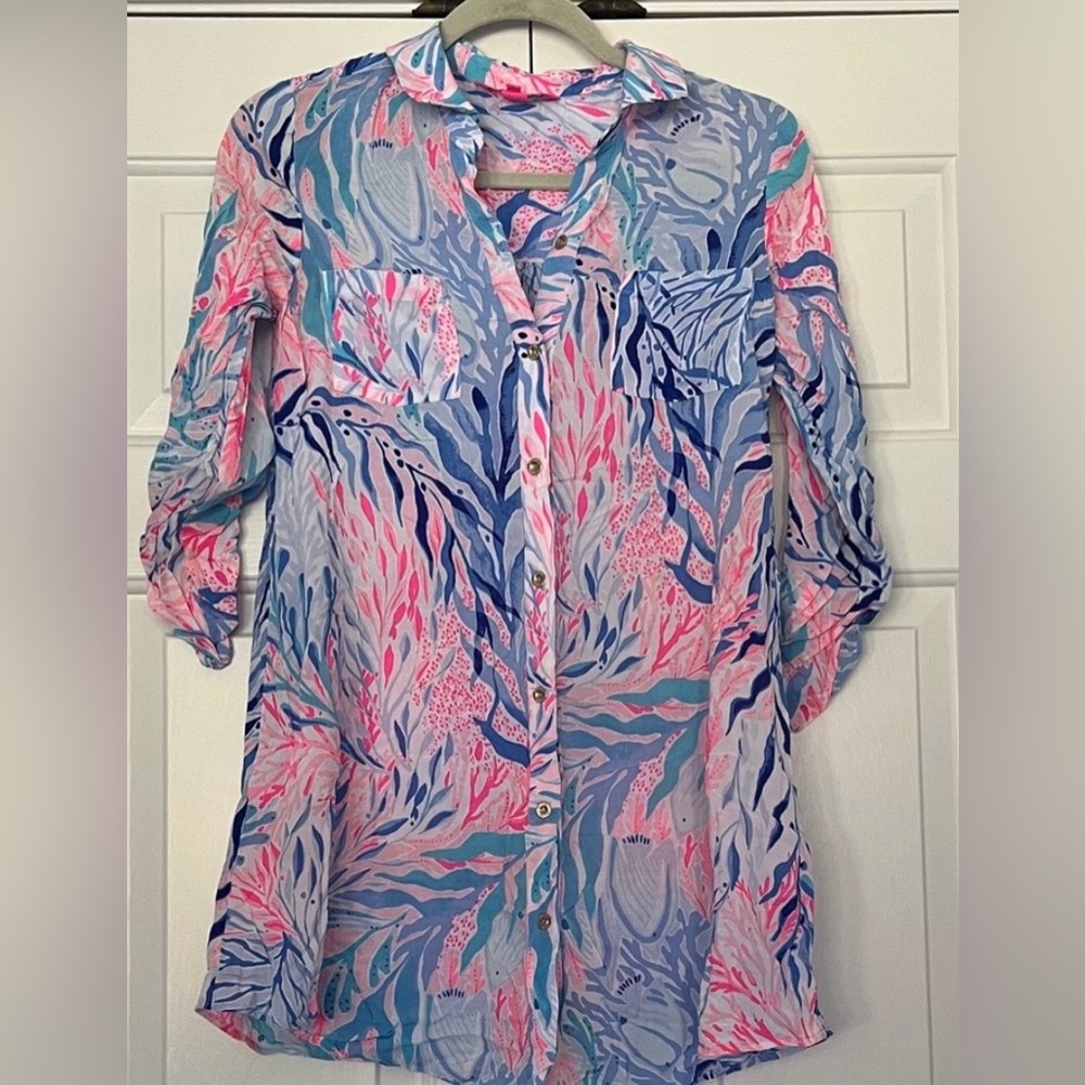 Lilly Pulitzer kaleidoscope coral Natalie coverup